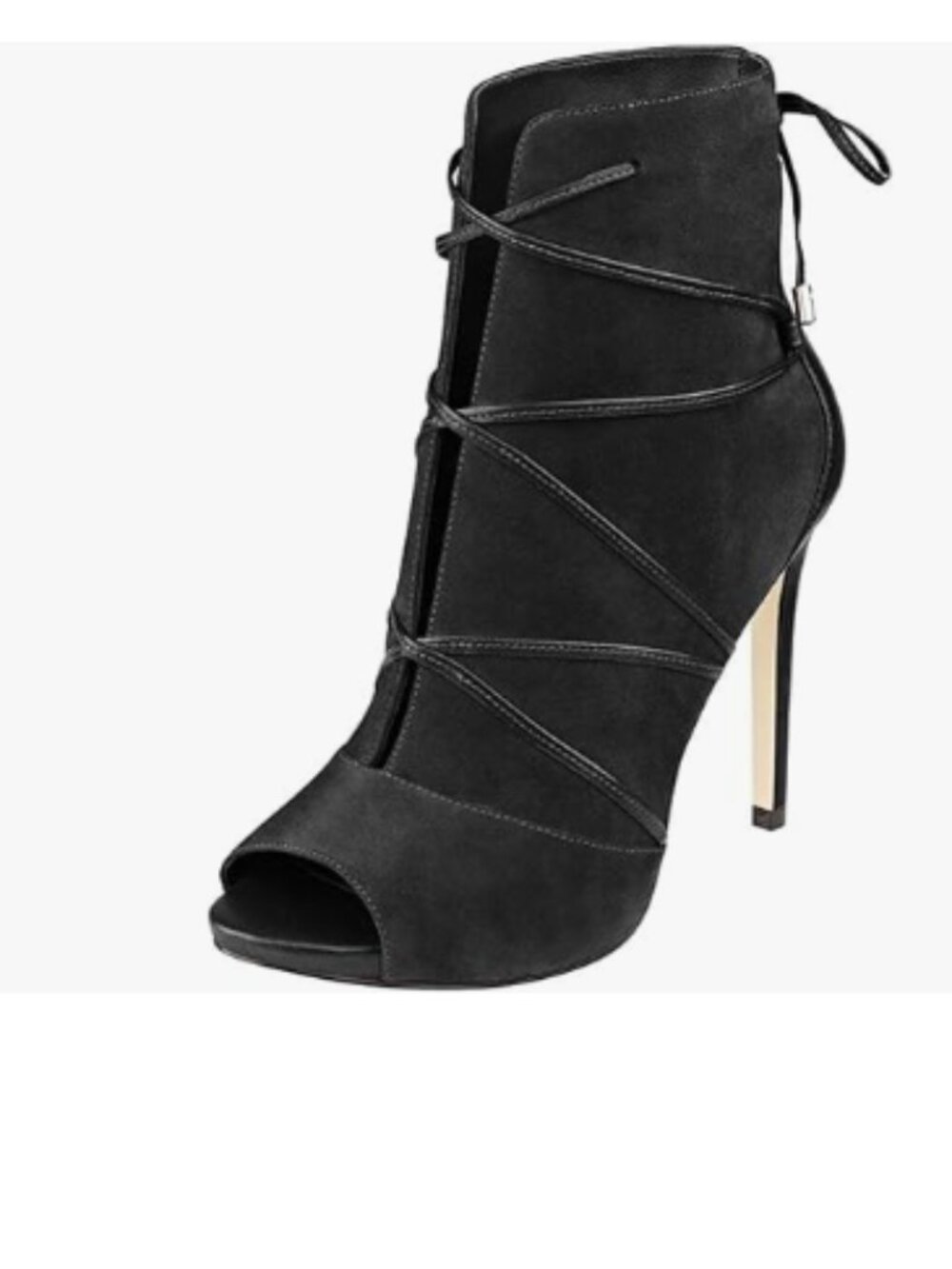 YDN Black Peep Toe Faux Suede Ankle Booties Platform High Heels Lace Up Shoes